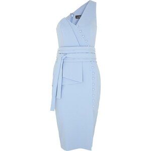 NWT Lavish Alice US Plus Size 22 Blue One Shoulder Midi Dress with Waist Tie NEW